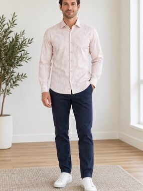 Maceoo Men’s Geometric Long Sleeve Button-Down Shirt 3/M